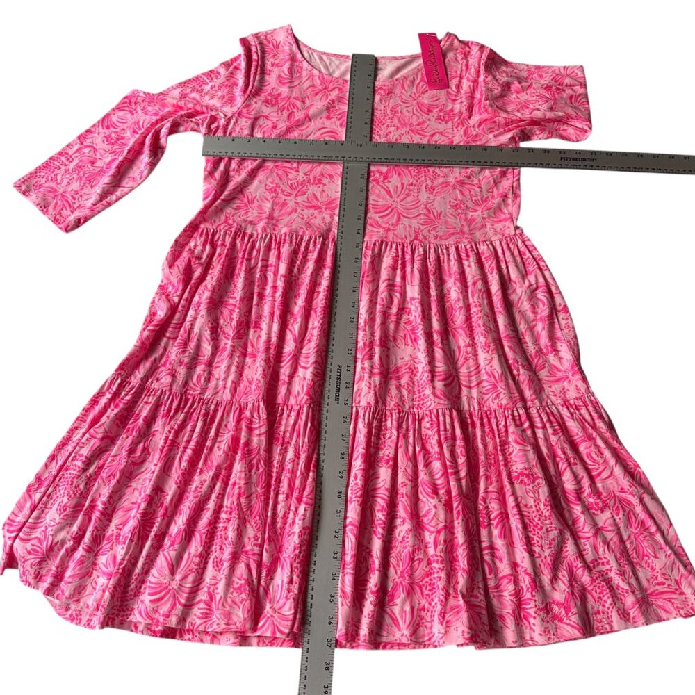 Lilly Pulitzer Women's GEANNA Dress Pink Blossom Foxy Llama 3/4 Sleeve XL - Picture 7 of 10